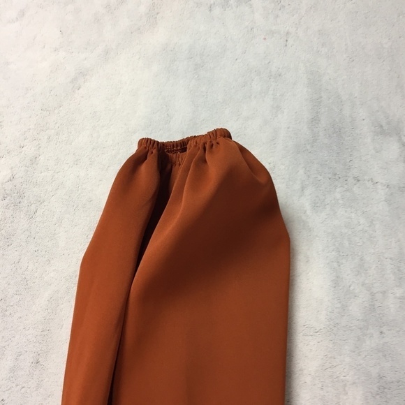Shein Blouse Top Sz Large Elastic Waist Balloon Sleeves Flare Hem Burnt Orange - Picture 6 of 12